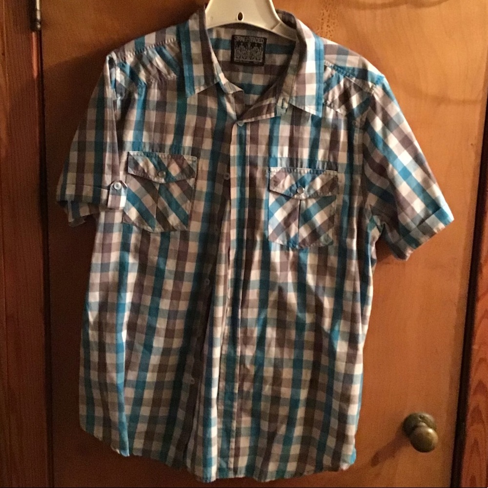 Men's Button-Down Short-Sleeve Plaid Shirt